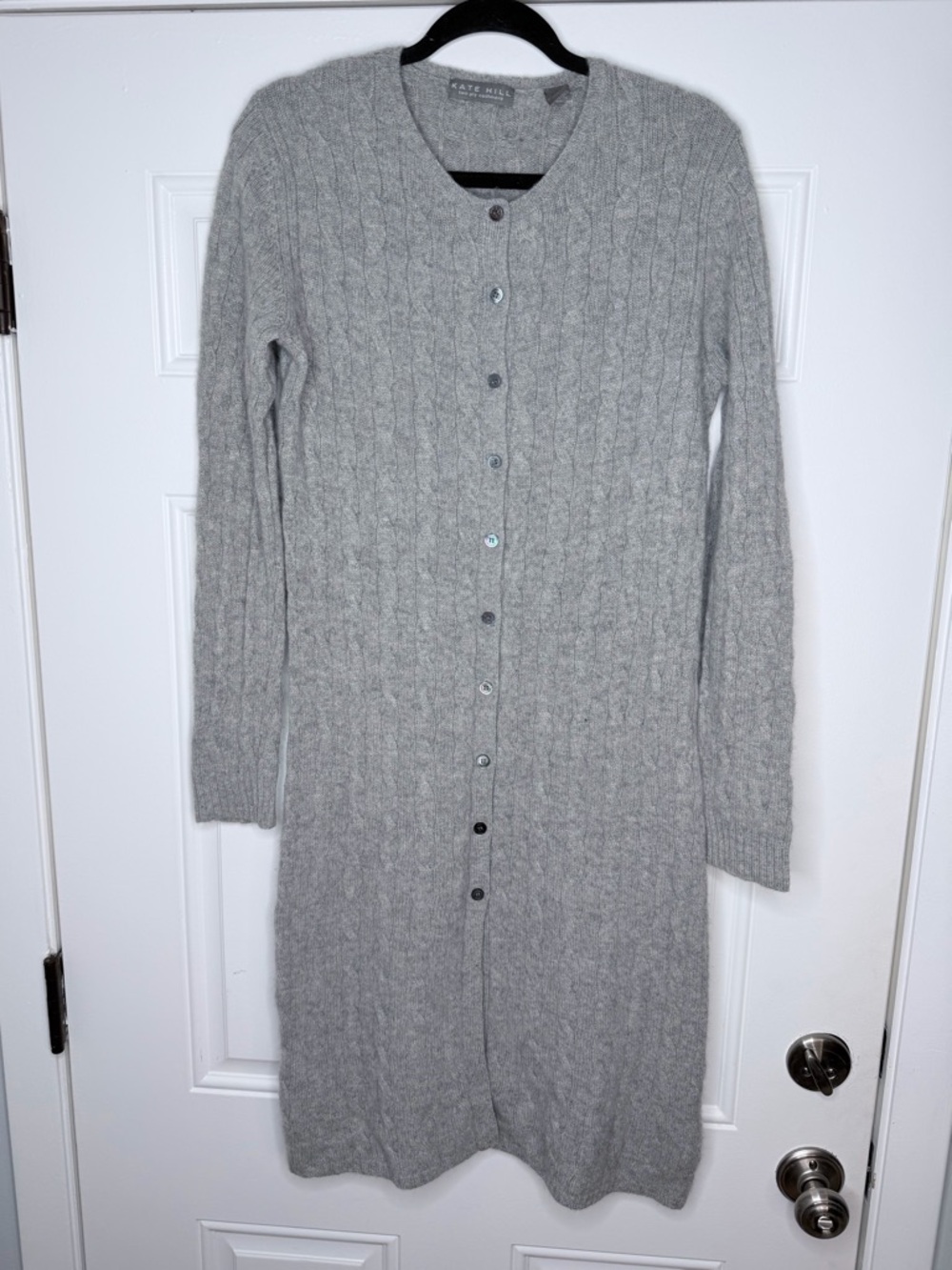 Kate hill size m grey 100% cashmere cardigan sweater long midi length